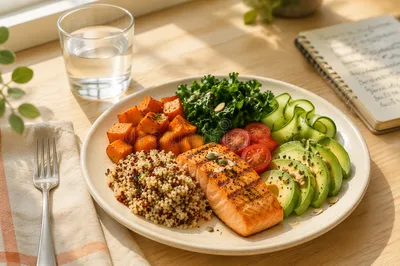 Colorful Clean Eating Salmon Wellness Plate