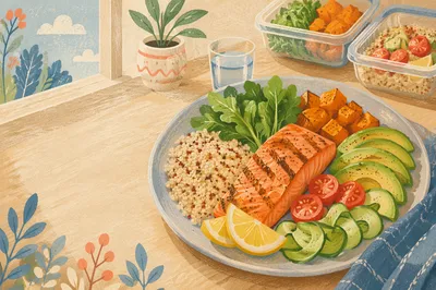 Colorful Clean Eating Salmon Wellness Plate