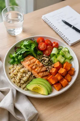 Colorful Clean Eating Salmon Wellness Plate