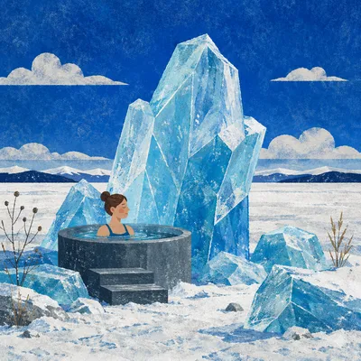 Serene Outdoor Cold Plunge on Frozen Lakeshore