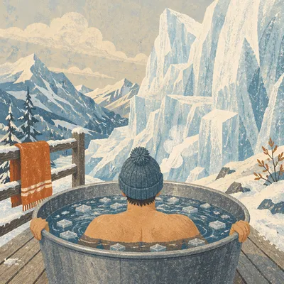 Snowy Alpine Cold Plunge Wellness Retreat