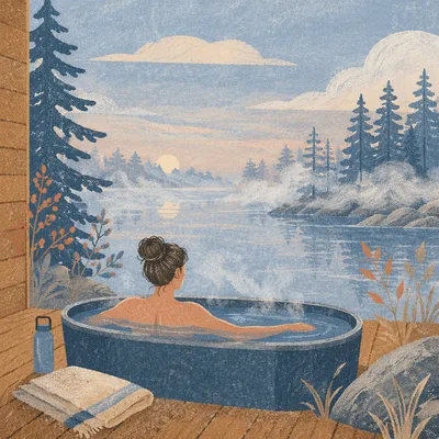 Outdoor Cold Plunge by Misty Lake