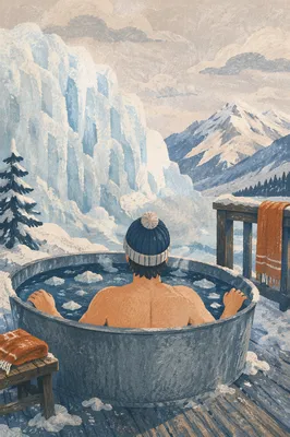 Outdoor Cold Plunge on Snowy Alpine Deck