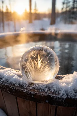 Ice Sphere on Outdoor Cold Plunge Tub