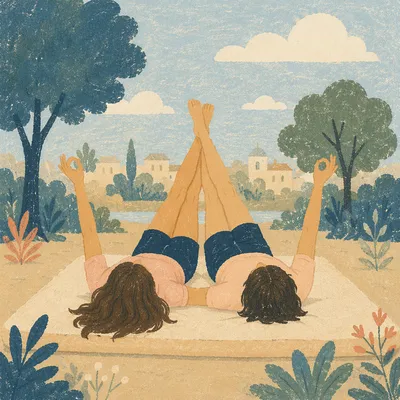 Peaceful Partner Yoga in Morning Park