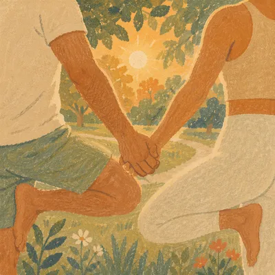 Couple Practicing Partner Yoga at Golden Hour