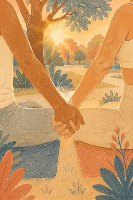 Partner Yoga Hands in Golden Park Light