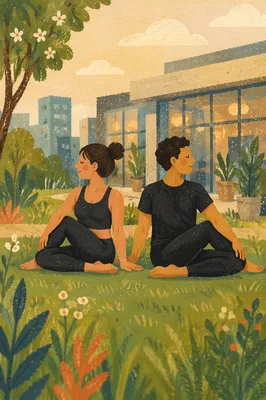 Partner Yoga in Urban Park Wellness