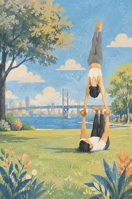 Couple Practicing Partner Yoga in Sunny Park