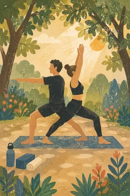Couple Partner Yoga in Morning Park