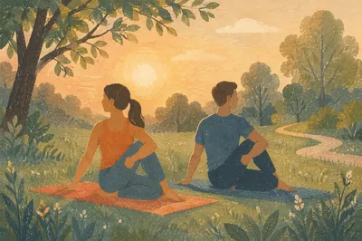 Couple Partner Yoga at Sunrise Park