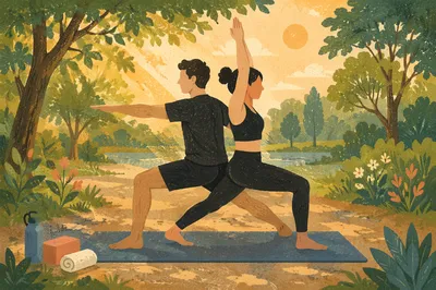 Couple Partner Yoga in Morning Park