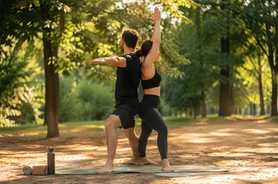 Couple Partner Yoga in Sunny Park