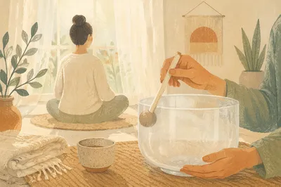 Crystal Singing Bowl Morning Meditation Scene