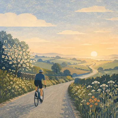 Sunrise Cycling on Quiet Countryside Lane