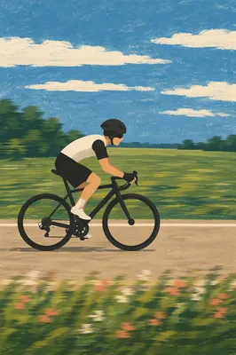 Cyclist Exercising on Countryside Road