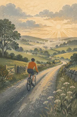 Lone Cyclist on Misty Country Lane