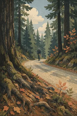 Solo Cyclist on Quiet Forest Lane