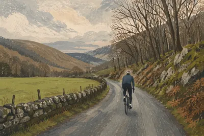 Countryside Road Cycling Through Quiet Valley