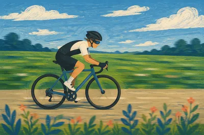 Cyclist Exercising on Sunny Countryside Road