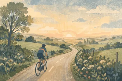 Countryside Road Cycling at Sunrise
