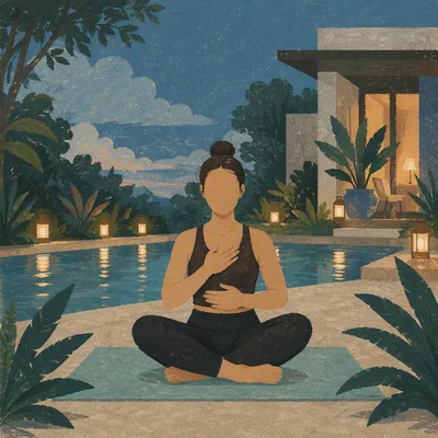 Calm Deep Breathing by Pool at Dusk
