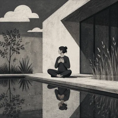 Calm Breathing Practice in Modern Courtyard