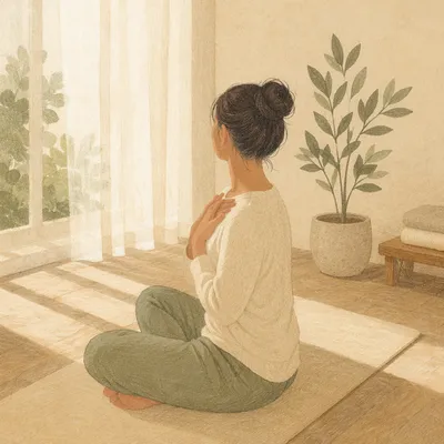Calm Deep Breathing in Sunlit Room