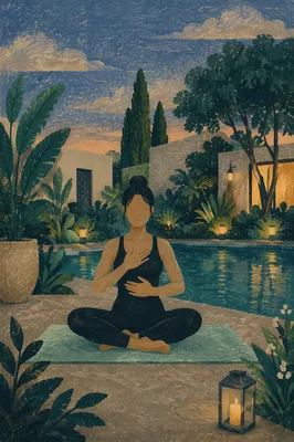Calm Deep Breathing by Twilight Pool