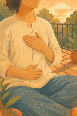 Calm Deep Breathing on Sunlit Terrace