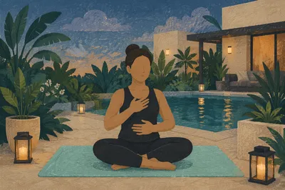 Calm Breathing Practice by Twilight Pool