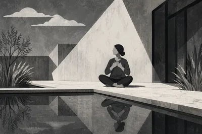 Calm Breathing Practice in Modern Courtyard