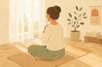 Calm Deep Breathing in Sunlit Room