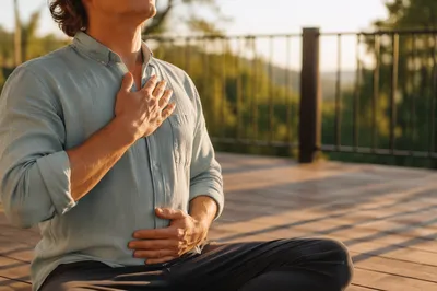Calm Deep Breathing on Sunlit Terrace