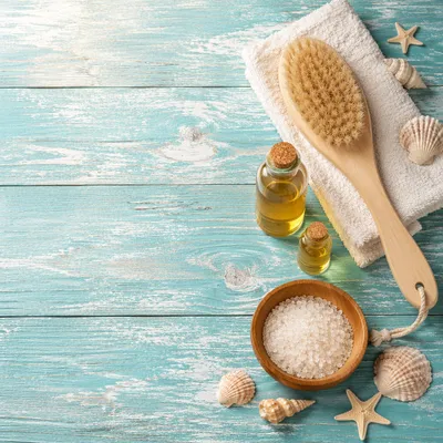 Natural Dry Brushing Spa Ritual Flat Lay