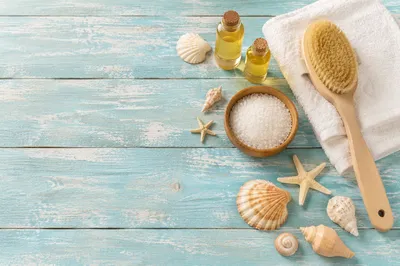 Dry Brushing Wellness Ritual on Turquoise Wood