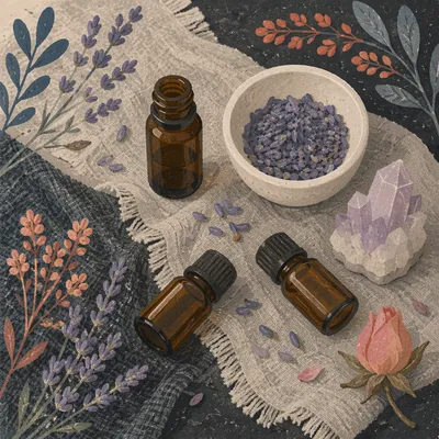 Lavender Essential Oils on Natural Linen