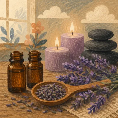 Lavender Essential Oils and Herbs Still Life