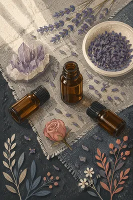 Lavender Essential Oils on Natural Linen