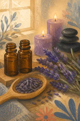 Lavender Essential Oils and Herbs Still Life