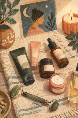 Evening Skincare Routine Flat Lay