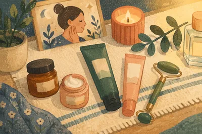 Evening Skincare Self Care Flat Lay