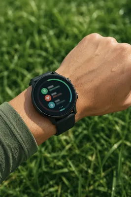 Fitness Smartwatch on Wrist During Outdoor Exercise