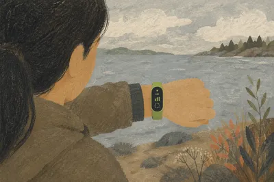 Fitness Tracker Check During Waterfront Exercise