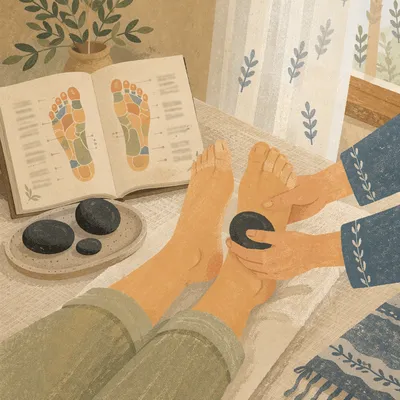 Foot Reflexology Chart with Warm Massage Stones