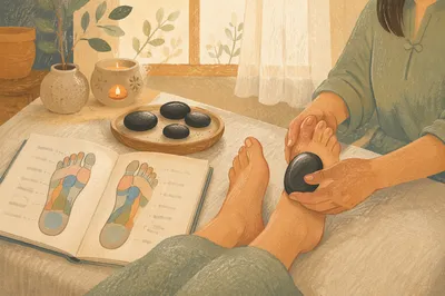 Foot Reflexology Chart with Warm Massage Stones