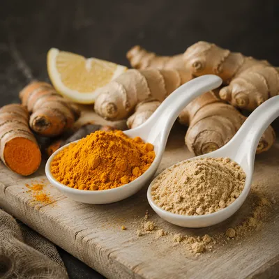 Fresh Turmeric Ginger Lemon Wellness Ingredients