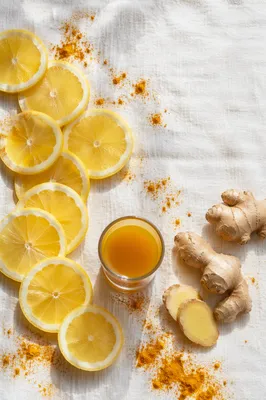 Turmeric Ginger Lemon Wellness Shot Flat Lay