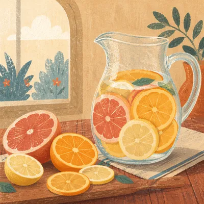 Citrus Infused Water Pitcher on Rustic Table