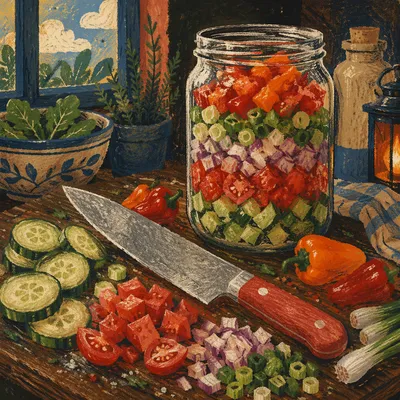Rustic Green Salad Preparation with Fresh Vegetables
